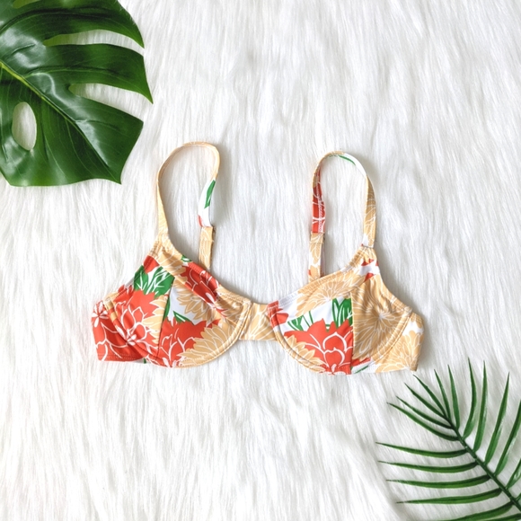 Orange white and green floral push up bikini top size S M L - Picture 1 of 10